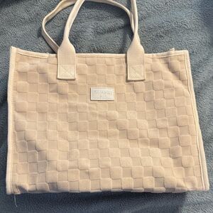 Beige Checkered Tote Bag